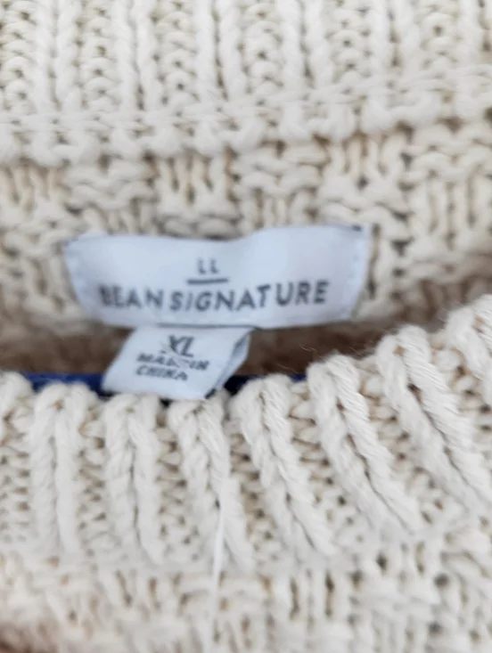 L.L. Bean Women's Cotton Fisherman Cable Knit Crewneck Sweater in Beige Size XL - Picture 7 of 7